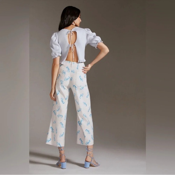 MAEVE by ANTHROPOLOGIE The Colette Lobster Print Cropped Wide Leg Pants in Ivory - Picture 2 of 6